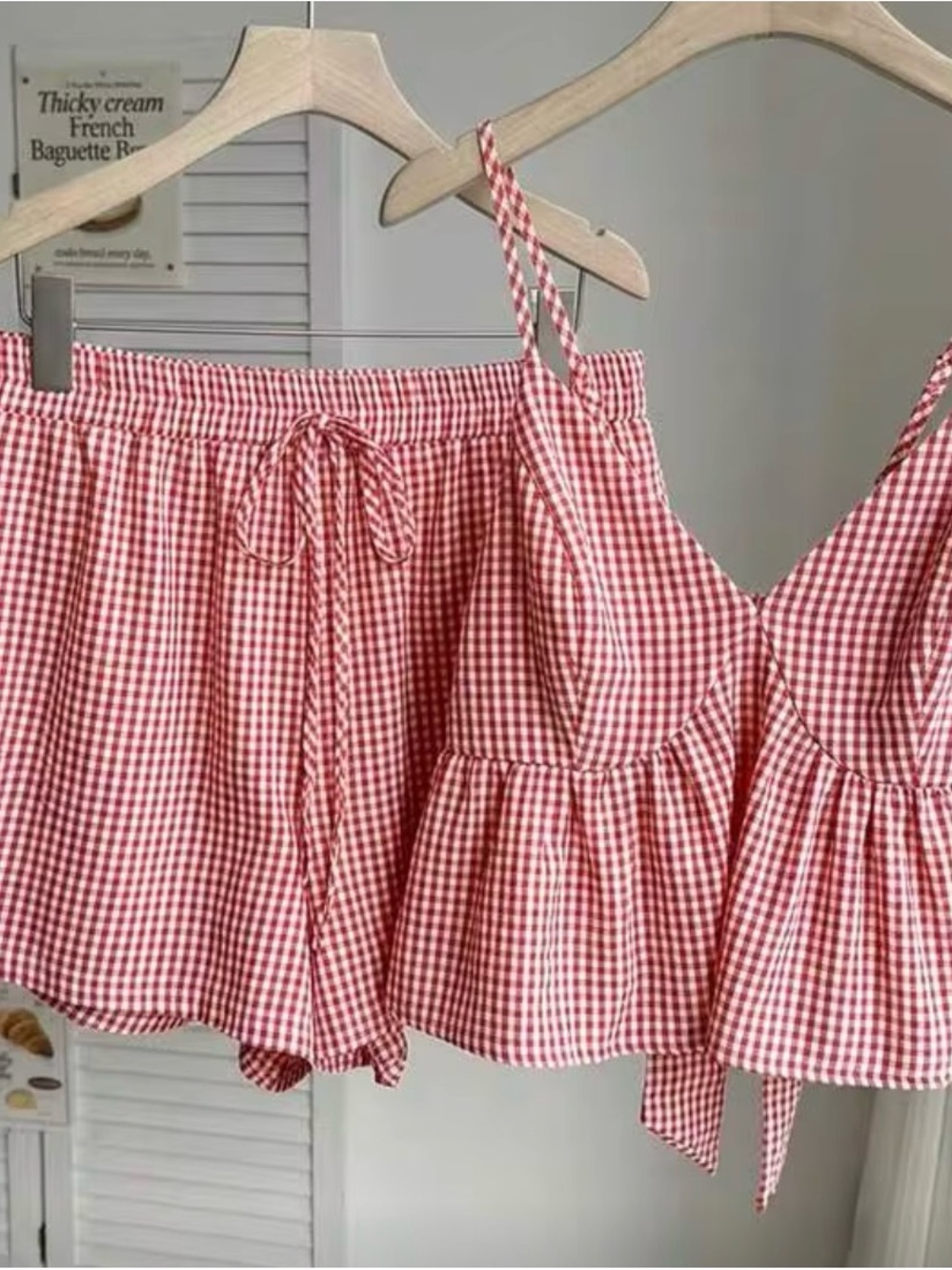 SHEIN Red White Gingham Two-Piece Crop Top & Skirt Set
